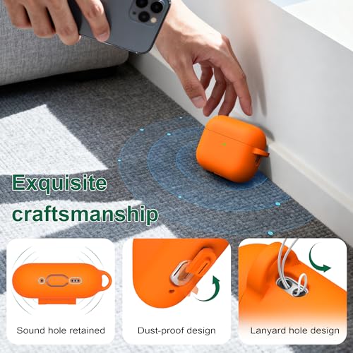 Image of R-fun for AirPods Pro 3 Case (2025), Soft Silicone Protective Case Cover Compatible with Apple AirPods Pro 3rd Generation (USB-C Cable) for Women Men with Cleaning Kit and Keychain, Orange