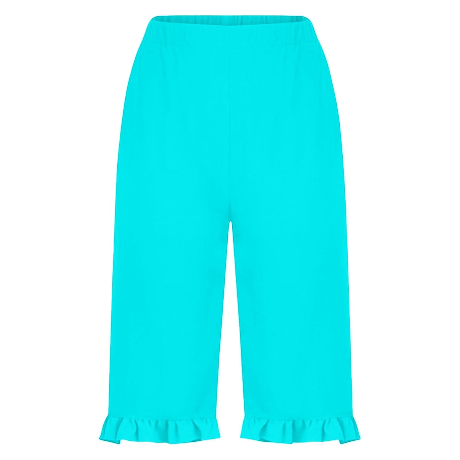 Kurze Leinenhose Damen Sommer Hohe Taille LäSsiger Casual Stil Leinen Stoffhose Elastischer Taillenbund Seitentaschen Einfarbig Kniehoch Freizeithose Für Haus Sport