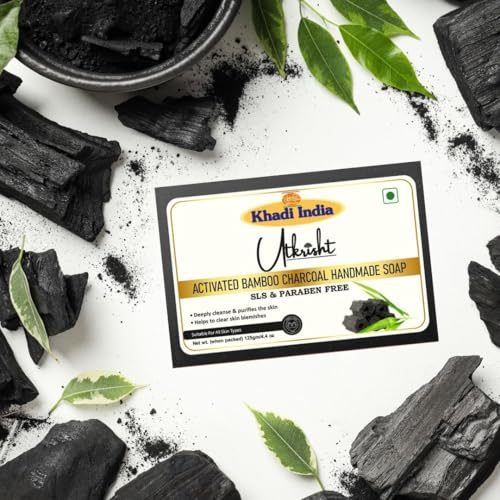 Image of Khadi Charcoal Handmade Bathing Soap Bar 125g (Pack of 2) | Natural & Herbal | Deep Cleansing for Glowing & Brightening Skin | For Wrinkles & Fine lines | All Skin Types | For Men & Women