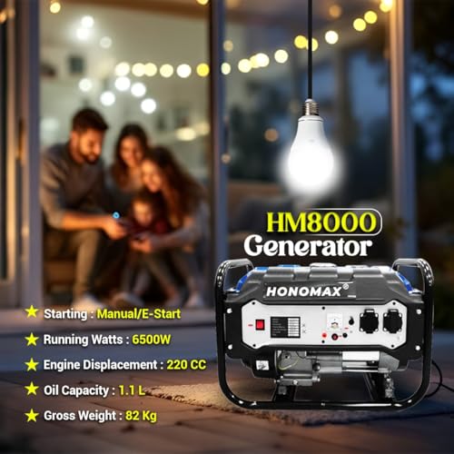 Image of HMX8000 Portable Power Generator 7000 Watts With Petrol Engine 7Kva, Use Home Workplace and Camping, High Durability Noiseless silence Power Station, 1 Year Warranty