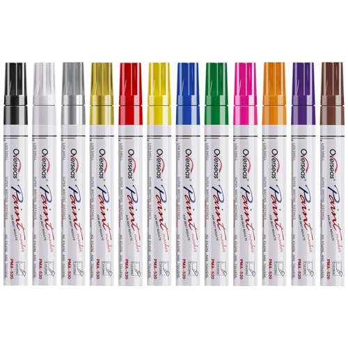 Overseas Paint Markers Pens, 12 Colors Painting Marker On Almost Anything, Quick Dry And Permanent, Oil-Based Paint Pens Set For Rock, Wood, Metal, Fabric, Plastic, Canvas, Glass, Rubber, Diy Craft