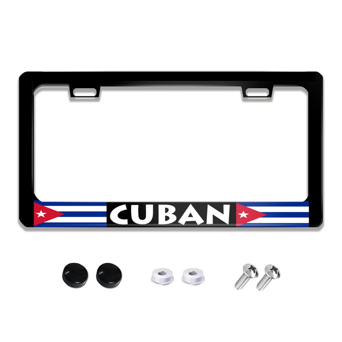 Cuban Flag License Plate Frame Stainless Steels Patriotic Black Car Tag Holder Frames with 2 Holes and Screws 12 x 6 Inch Decoration for US Vehicles Standard for Women Men