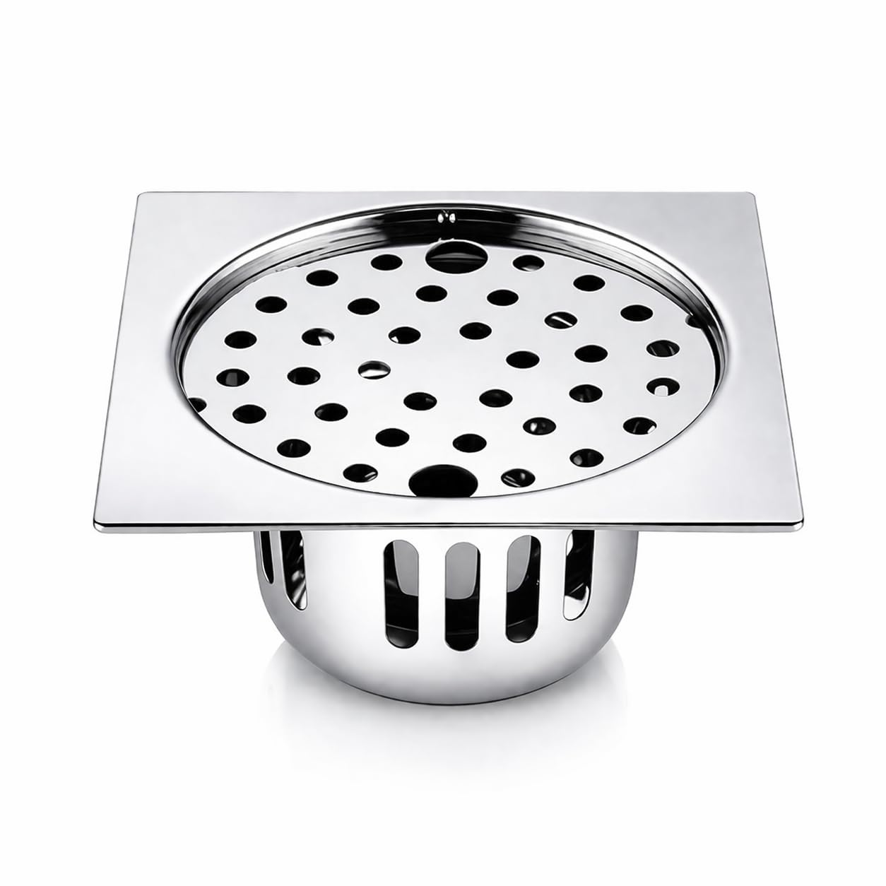 Fika Elegance Classic Stainless Steel Square Anti-Cockroach Jali/Trap Floor Drain Strainer with Chrome Finished 5' inch (Pack of 1, Silver)-image-15