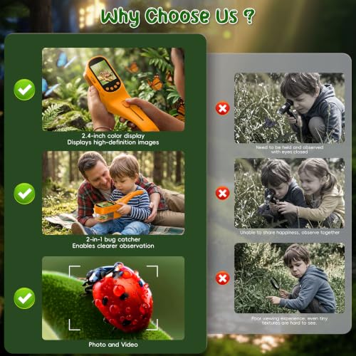 CIMELR Kids Bug Catcher with 2.4" Screen, 500X Digital Microscope, 1080P Photo/Video, 1000mAh Battery, 8 LED, PC Real-Time Imaging, STEM Nature Toy & Gift for Boys Girls Ages 3-12 - Image 2