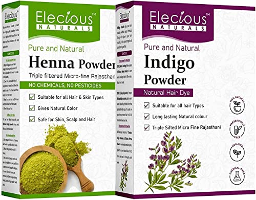 SHUKHAM’ Elecious Naturals Indigo and Henna Powder for Hair (400 Grams Total)