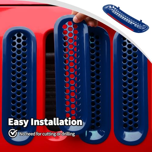 Image of JWWY Front Grille Insert Radiator Grille Grillwork Surround Assembly Inserts Headlight Headlamp Cover Trim Set Fit for 2007-2017 Jeep Wrangler JK JKU Exterior Accessories 9pcs Blue