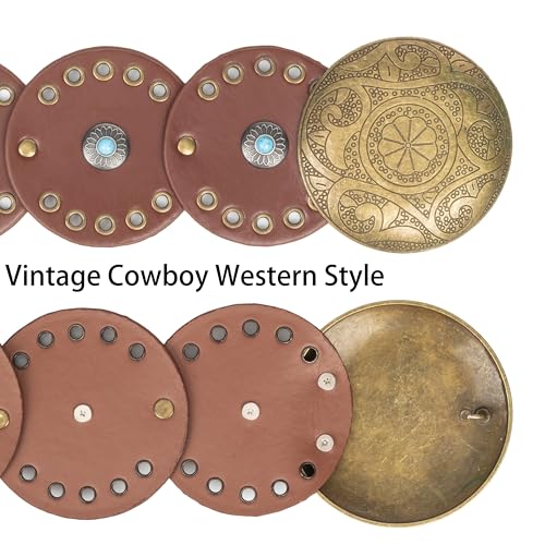 Wide Disc Belt for Women - PU Leather Hollow Out Turquoise Round Belts Vintage Western Cowboy Cowgirl Waist Belt4