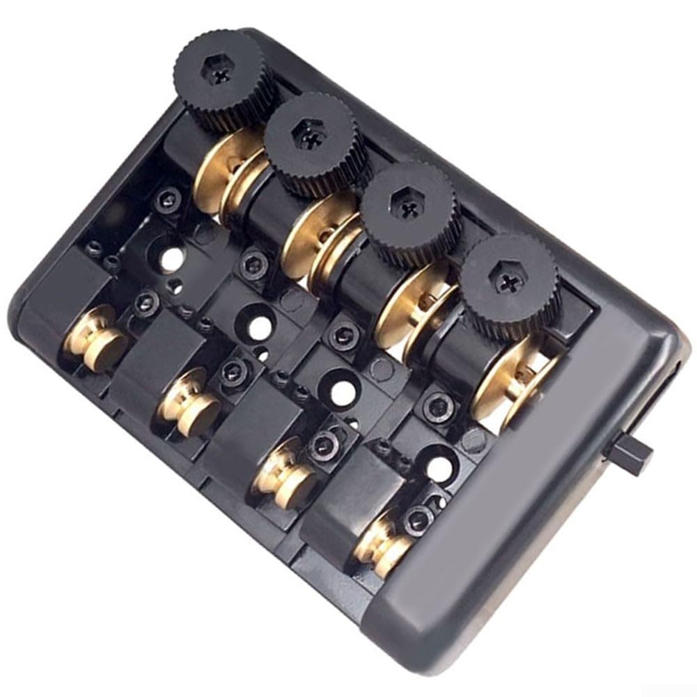 Headless Travel Bass Bridge für 4-saitige Gitarre mit Messing-Rollsattel, stabiles schwarzes Teil für Musiker auf Road-Touren (schwarz)
