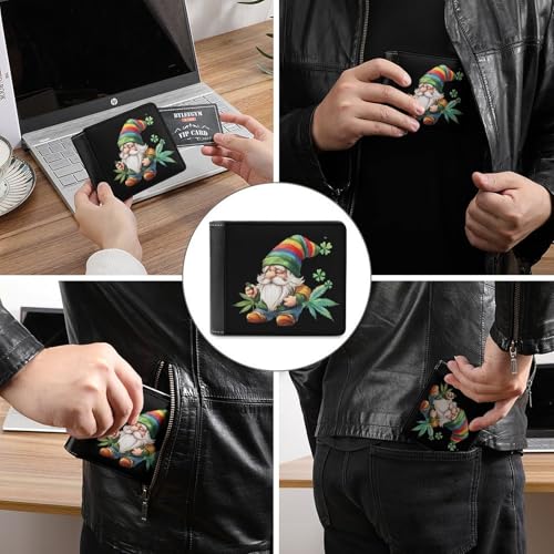 St. Patricks Day Gnome Weed Cute Slim Bifold Wallet for Men Stylish Front Pocket Purse with Card Holder Slots3