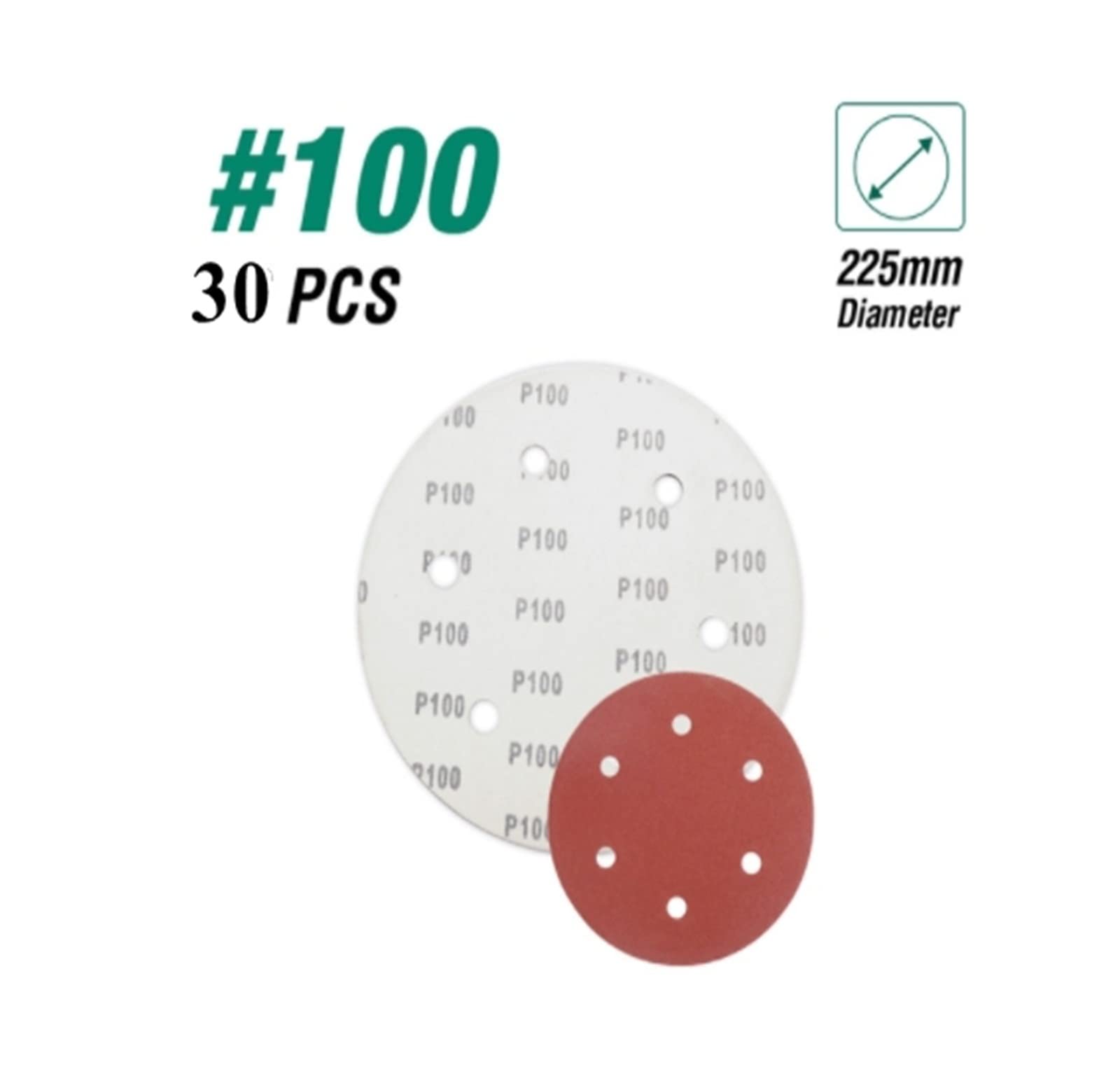 WILLWA 30 Uds Papel de Lija 225mm Papel de Lija de 6 Orificios 100-320 Grano pulidor de Pared eléctrico Pulido lijadora de Paneles de Yeso Gancho y Bucle (Size : 100 Grit 30pcs)