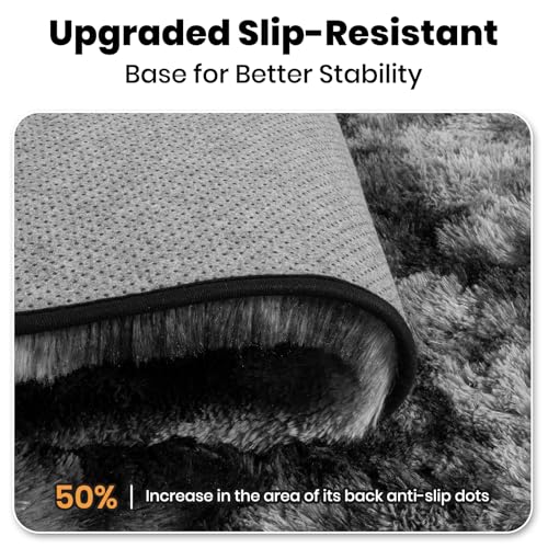 Zentavio Area Rugs for Living Room Small Carpet for Bedroom 3x5 Bedside Washable Soft Fluffy Shag Aesthetic Plush High Pile Throw Rug for Nursery Kids Room Dorm Room Tie-Dyed Black Grey