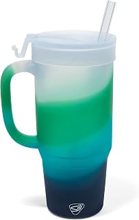 Silipint 32oz Silicone Tumbler with Handle, Flip Lid & Straw - Unbreakable BPA-Free, Microwave Freezer Dishwasher Safe for Hot Cold Drinks (Mountain Air)