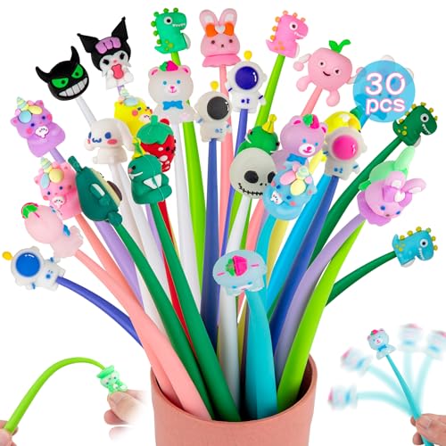PGPBW 30 Squishy Pens for Kids, Cute Fun Stress Relief Bobblehead Pen, Party Favors, Birthday Gifts for Boys & Girls, Classroom Prizes