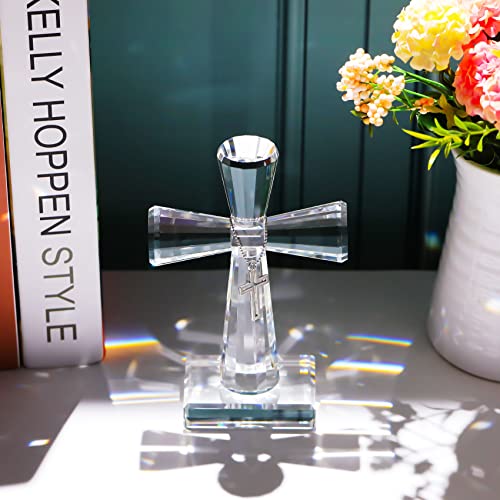 Image of YWHL Handmade Crystal Cross Standing Religious Gifts for Women Men