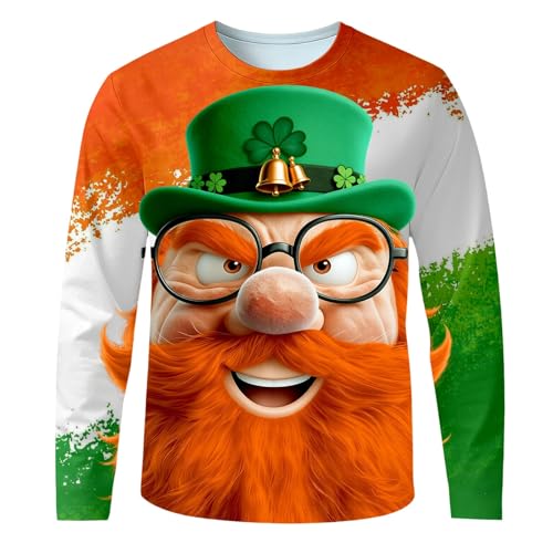 Generisch Camiseta de manga larga para el Día de San Patricio, estampado gráfico verde irlandés, camiseta informal y cómoda de cuello redondo para las vacaciones, verde, XXL