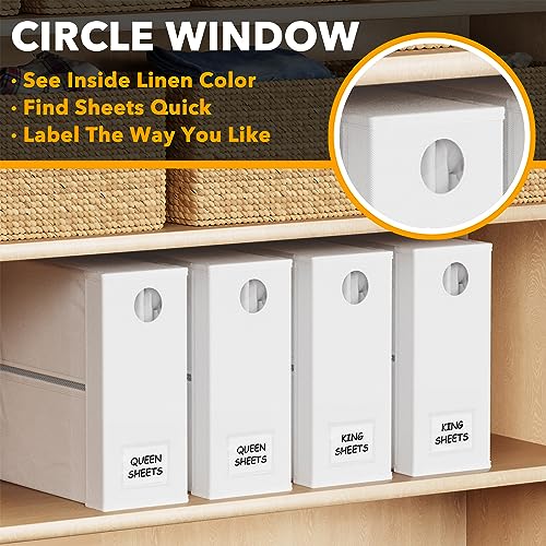Image of SpaceAid 4 Pack Bed Sheet Organizers and Storage, Foldable Sheet Organizer for Linen Closet, Sheets Set Folder Keeper with Window XL (Queen & King Size) Organizing Bedding Container, White