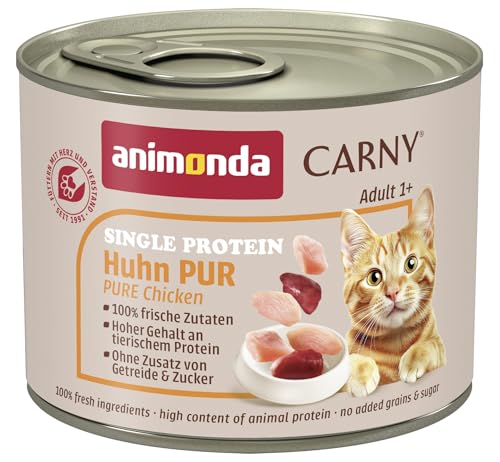 animonda Carny Katzen Nassfutter Single Protein Huhn Pur (6 x 200g), Katzenfutter nass mit nur einer Proteinquelle, Futter für ausgewachsene Katzen mit Hühnerfleisch