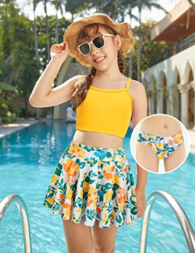 Image of Arshiner Girls 3 Piece Swimsuit for Teen Girl Tankini Swimsuits Bathing Suit Beach Bikini Swimwear with Skirt