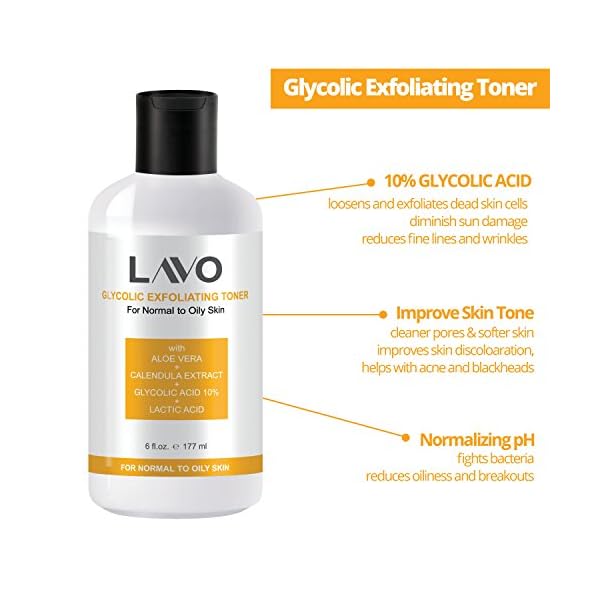Glycolic-Acid-Toner-10-by-LAVO-Facial-Astringent-for-Oily-Problem-Acne-Prone-Skin-Face-Wrinkles-and-Fine-Lines-Contains-Lactic-Acid-Vitamin-C-Use-with-Pads-for-Men-and-Women Glycolic Acid Toner 10% by LAVO - Facial Astringent for Oily, Problem, & Acne Prone Skin - Face Wrinkles and Fine Lines - Contains Lactic Acid & Vitamin C - Use with Pads - for Men and Women