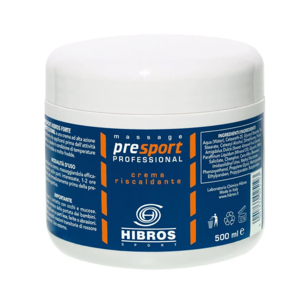 Hibros Crema Attivante Pre Sport Presport Ciclismo - Stagione Mite Fredda - Riscaldante Medio - Massaggio Assorbimento Rapido - Crema Sport 500ml