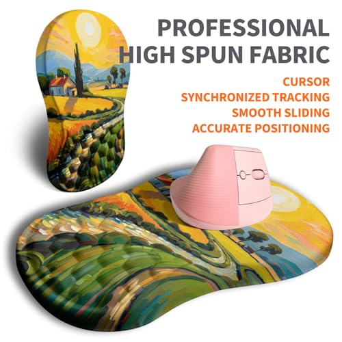 Image of Ergonomic Joint Wrist Support Mouse Pad with Memory Foam Cushion Massage Bump, Carpal Tunnel Pain Relief Mousepad Slope Design for Wrist Rest, 11.8x7.9 in, Warm Sun