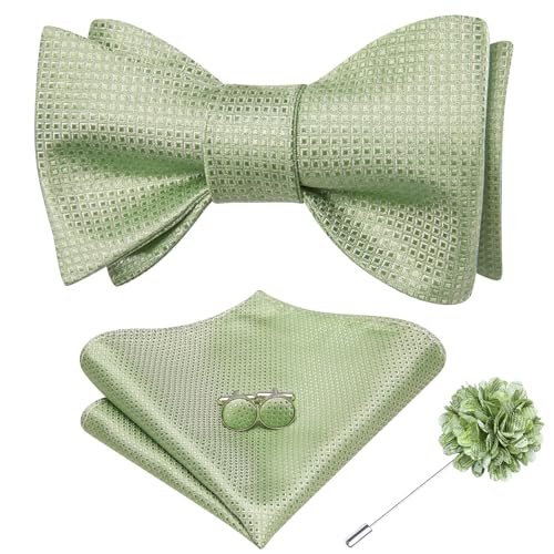 Image of Dubulle Self Tie Bow Ties and Lapel Pin for Men Paisley Solid Mens Bowtie and Handkerchief Cufflinks Set Wedding
