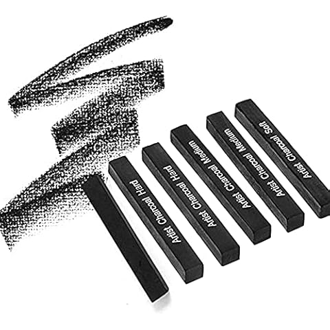 AIDIER 6 Pack Artist Compressed Charcoal Sticks Sketching Charcoal Pastel Square Black Crayon Soft Medium Hard Vine Charcoal Sticks Drawing Art Set Art Supplies for Sketching, Drawing, Shading Cover