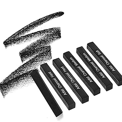 Aidier 6 Pack Artist Compressed Charcoal Sticks Sketching Charcoal Pastel Square Black Crayon Soft Medium Hard Vine Charcoal Sticks Drawing Art Set Art Supplies For Sketching, Drawing, Shading #TOP30