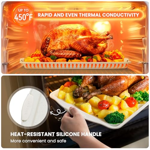 Kikcoin 22 PCS Nonstick Baking Pans Set, Stackable Bakeware Sets with Silicone Handles, 450°F Oven Safe Baking Sheet Set, Easy Release Cookie Sheets for Baking, Cream - Image 6