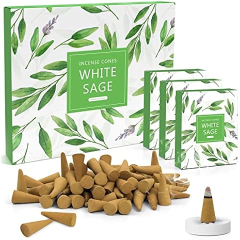Incense Cones with Incense Holder, Incense Cones 120 Sticks, 8 Assorted Boxes Scents White Sage, for Meditation, Yoga, Relax Cover