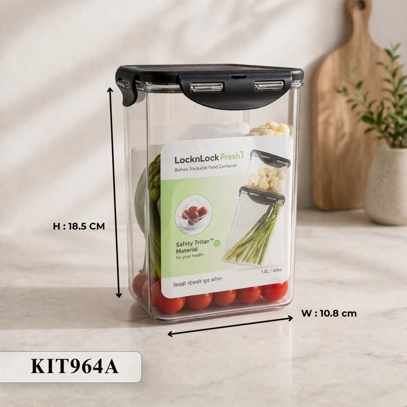 Image of LocknLock Bisfree Modular Storage Container Setof 2 (1000ml + 1800ml) | Stackable Airtight Food Containers | Microwave, Freezer & Dishwasher Safe | BPA Free Kitchen Storage Boxes