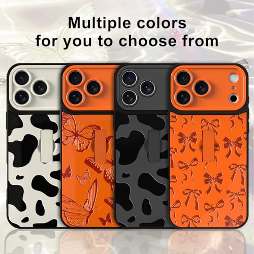 Image of for iPhone 17 Pro Max Case with Finger Strap Holder, Cute Cool Bowknot Bow Tie Print Pattern Design for Women Men, Shockproof Anti Scratch Hand Kickstand Protective Cover, Orange