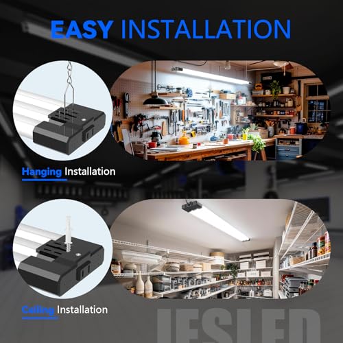 Image of JESLED LED Shop Lights 4FT 7500LM, 3CCT & 3 Wattage Adjustable, ETL | 3CCT 4000K, 5000K & 6500K, 30W /40W /50W Selectable, Linkable for Garages & Workshops, Ceiling or Hanging Mount, 6 Pack