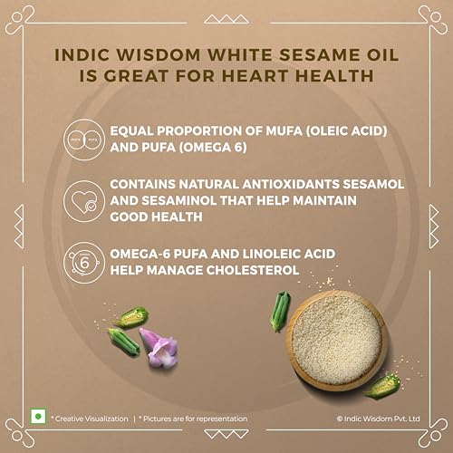 Image of IndicWisdom Wood Pressed White Sesame Oil 1 Liter (Cold Pressed White Sesame Oil - Extracted on Wooden Churner)
