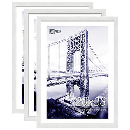 Image of VCK 20x28 Poster Frame Solid Wood White 3 Pack Picture Frames 20 x 28 Inches with Wall Mounting Hanging