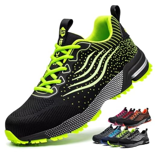 ISOOUS Sicherheitsschuhe Herren Damen Arbeitsschuhe S3 Leicht Atmungsaktiv rutschfest Stahlkappe Schutzschuhe Grün 42