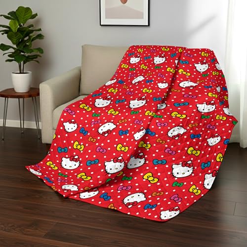 Image of Northwest Sanrio Hello Kitty Rainbow Bows Quilted Throw, Comfy Throw, Adults Boys Girls, Soft Lightweight for Chair or Couch, 60 x 80 inches