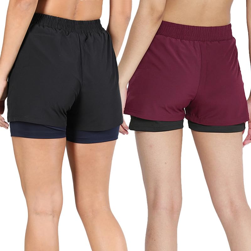 Image of CHKOKKO Double Layered Sports Combo Gym Workout Running Shorts for Women