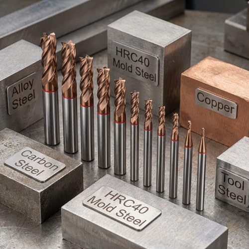Image of Carbide Square EndMill HRC55 Double Edge 4 Flute AlTiN Coating Tungsten Steel Color-Ring Milling Cutter for Metal Steel TGR Series 11pcs Set