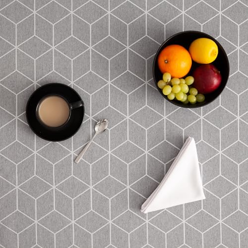 GAMUSI Geometric Stain Resistant Tablecloth, Table Cover, Tablecloths Line Grey 140 x 140 cm, 55.1 x 55.1 inch (Square) - Image 4