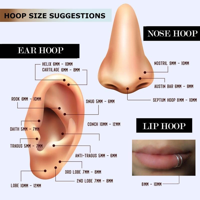 Titanium Nose Rings 20G 18G 16G Nose Rings Hoops Septum Clicker Hinged Segment Ring Cartilage Helix Tragus Conch Daith Rook Hoop Earring, Diameter 5mm to 12mm Silver-Gold-Rose Gold-Black Hoop Ring - Image 6