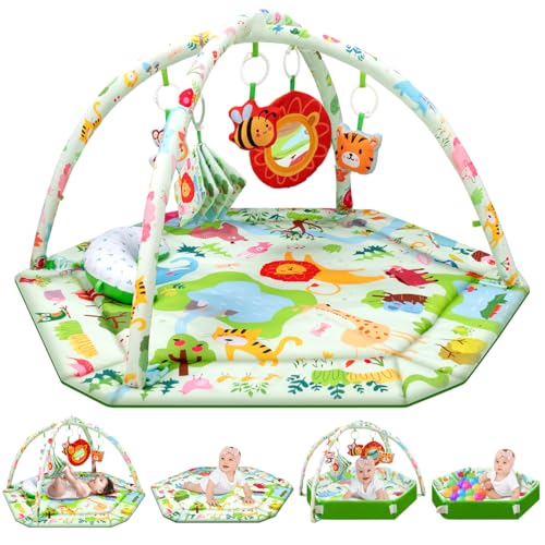 Baby Play Mat,Tummy Time Mat with 6 Detachable Toys-Activity Gym ...