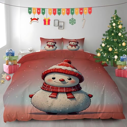 布団カバー ダブル クリスマス雪だるま|マイクロファイバー 掛け布団カバー 190x210 +枕カバー 2枚 3点セット|吸汗速乾・防静電気・洗濯耐久|肌ざわり最高 雪の結晶 なプリントデザイン PH940
