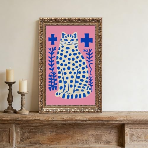Poster chat avec cadre doré rétro au format idéal 30x45 cm