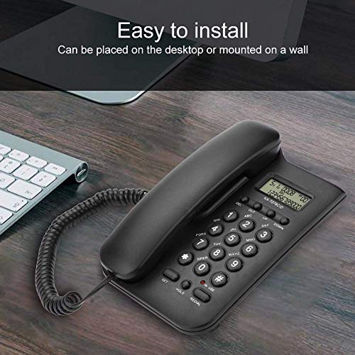 Yunir Telefono Fisso cablato, Telefono Fisso e Telefono con Filo a Parete, Doppio FSK/DTMF, per casa, Hotel, Ufficio(Nero)