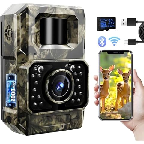 MAXDONE Trail Camera Bluetooth Game Camera, 2000mAh Built-in Battery Rechargeable Power Hunting Cameras with Night Vision Trail Cam Bluetooth 48MP Wildlife Camera Wi-Fi Deer Camera (No Screen) Cover