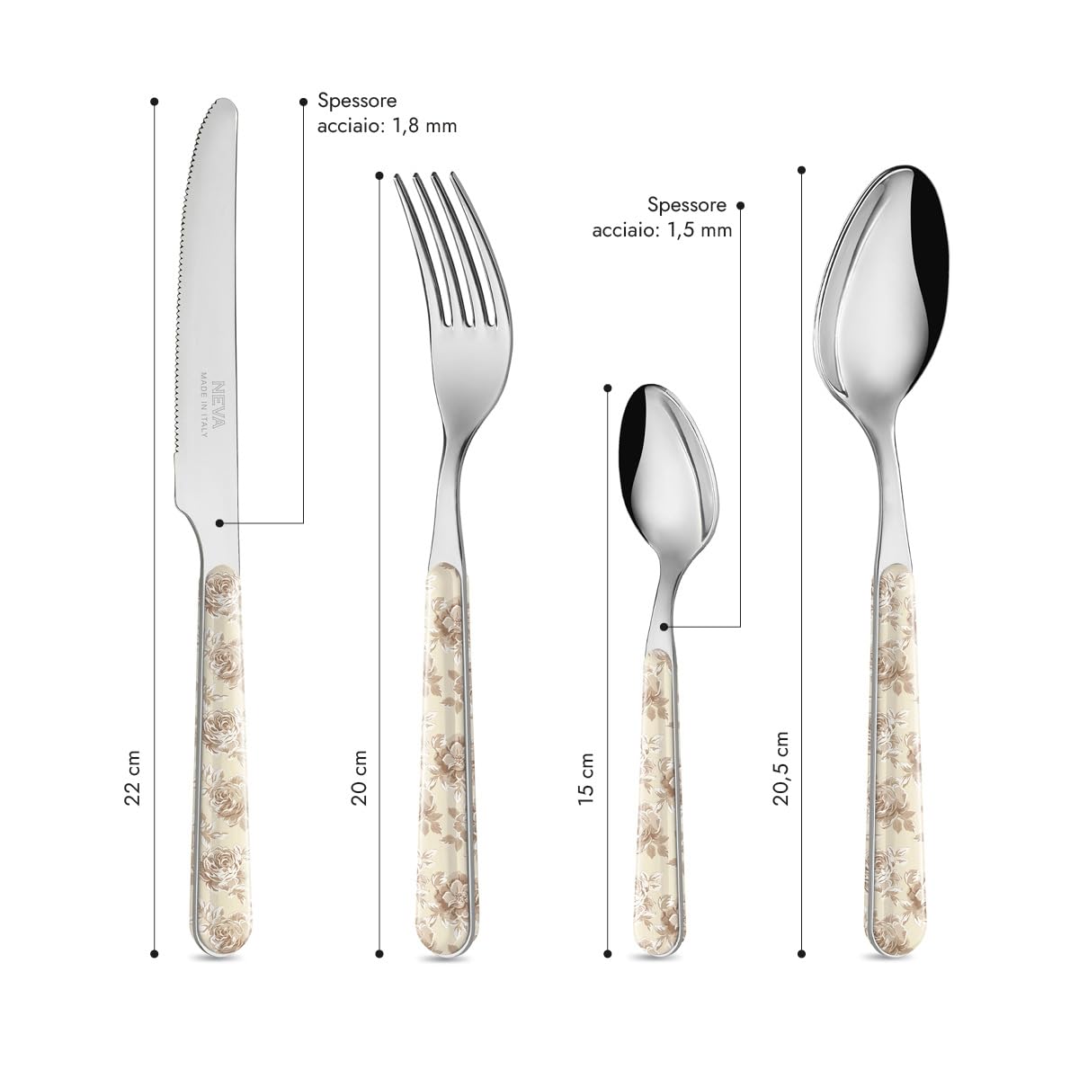 NEVA | BISTROT Roses Collection Set 24 Posate, Set Posate in Acciaio Inox, Lavaggio in Lavastoviglie, Decorazione Indelebile, Micro Rose