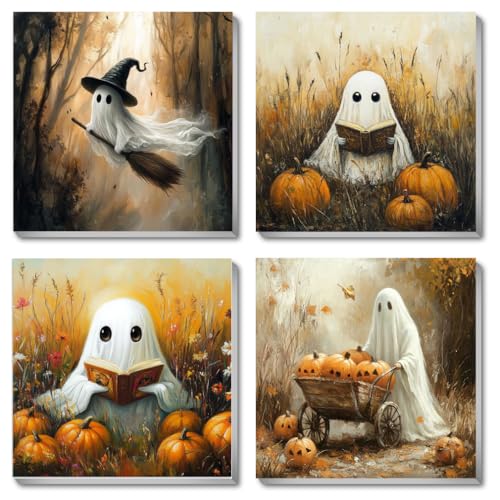 4 Pack Halloween Framed Paint by Numbers Kit for Adults Beginners Ghost Pumpkin Adult Paint by Number Kits on Canvas DIY Acrylic Oil Painting by Number for Kids & Adults for Home Decor 8x8 Inchs