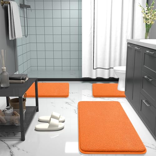 Image of OLANLY Thick Memory Foam Bathroom Runner Rugs 44x24, Extra Soft Absorbent Long Bath Rug, Quick Dry Bath Mat, Non-Slip, Machine Washable Mat for Bathroom, Tub and Shower, Home Decor Accessories, Orange