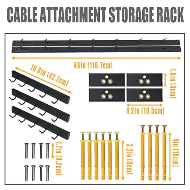 Wall Mounted Lat Pull Down Bar Organizer with Hooks, Home Gym Storage Rack for Lat Pulldown Attachments, Cable Attachments Rack for Gym Accessories